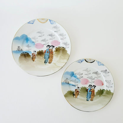 Vintage Japanese Kutani Geisha Girls Salad & Bread Plate Set of 2