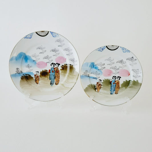 Vintage Japanese Kutani Geisha Girls Salad & Bread Plate Set of 2