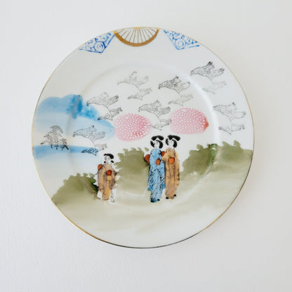 Vintage Japanese Kutani Geisha Girls Salad & Bread Plate Set of 2