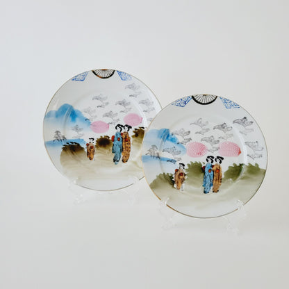 Vintage Japanese Kutani Geisha Girls Salad & Bread Plate Set of 2