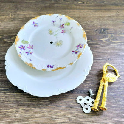 Mismatched Limoges Floral 2-Tiered Dessert Stand