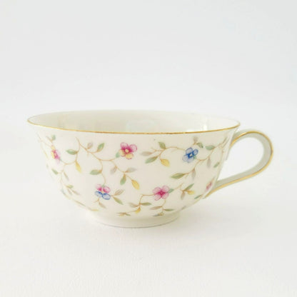 German Chintz Floral Teacup & Saucer, Cream with Pink & Blue Floral Design, Bavaria Elfenbein