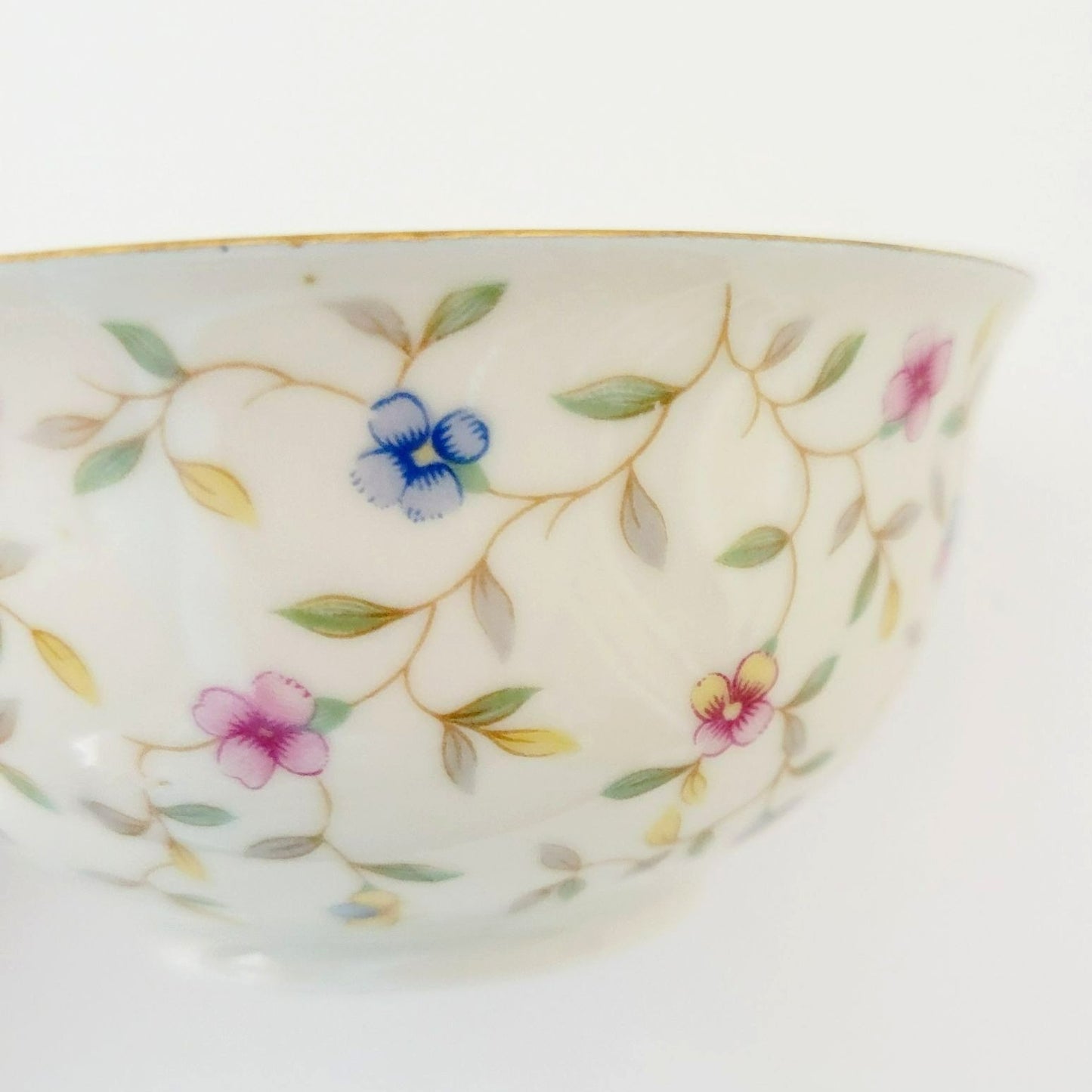 German Chintz Floral Teacup & Saucer, Cream with Pink & Blue Floral Design, Bavaria Elfenbein