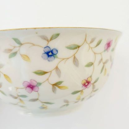 German Chintz Floral Teacup & Saucer, Cream with Pink & Blue Floral Design, Bavaria Elfenbein