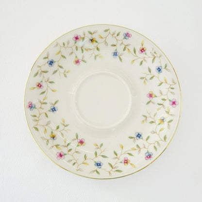 German Chintz Floral Teacup & Saucer, Cream with Pink & Blue Floral Design, Bavaria Elfenbein