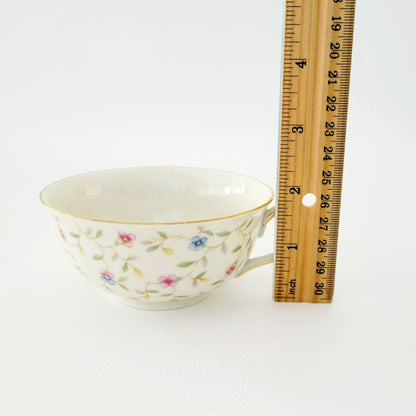 German Chintz Floral Teacup & Saucer, Cream with Pink & Blue Floral Design, Bavaria Elfenbein