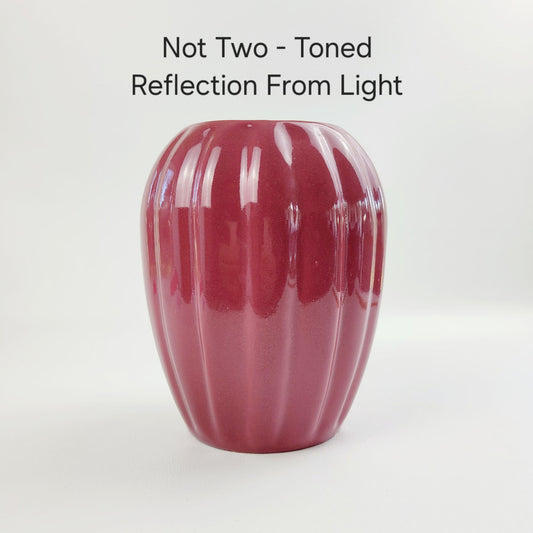 Burgundy Red Ribbed Ceramic Flower 7.5" Vase