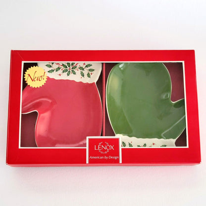 Lenox Holiday Mitten Party Plates Set Of 2 Red & Green, Christmas Candy Dishes