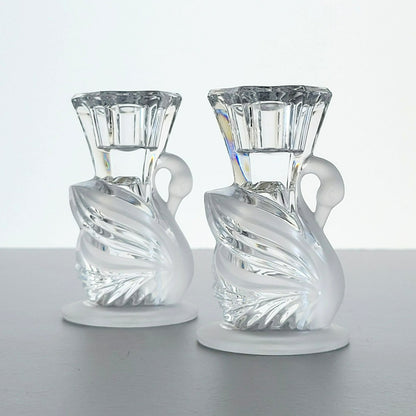 Crystal Swan Taper Candlestick Holder, SET of 2