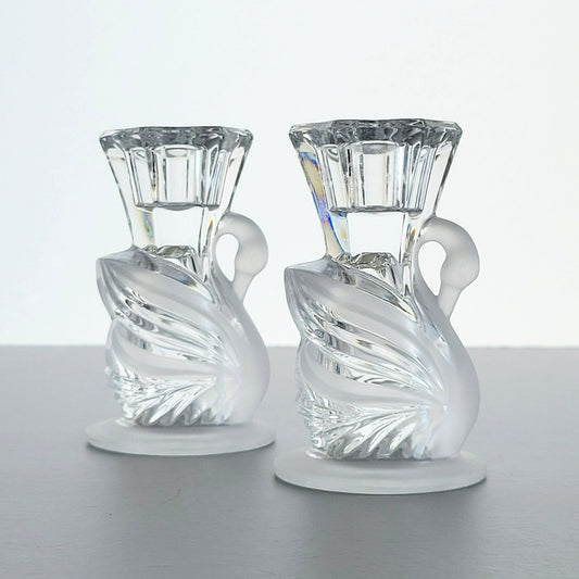 Crystal Swan Taper Candlestick Holder, SET of 2