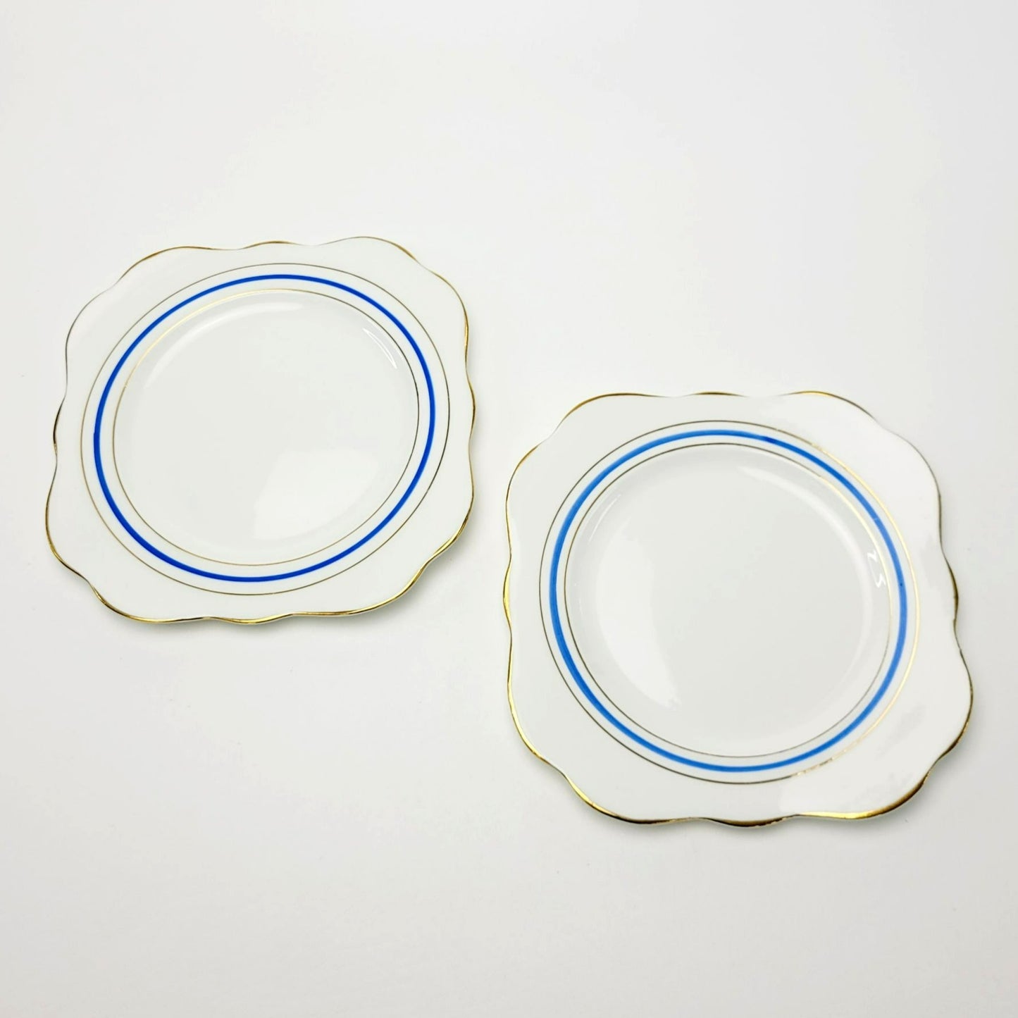 Colclough White, Blue & Gold Square Salad Plate, Set of 2