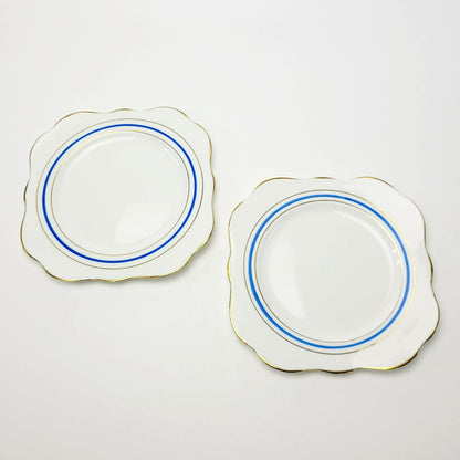 Colclough White, Blue & Gold Square Salad Plate, Set of 2