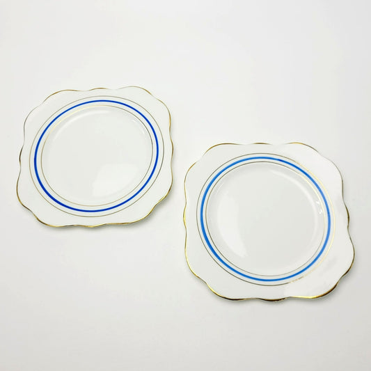 Colclough White, Blue & Gold Square Salad Plate, Set of 2