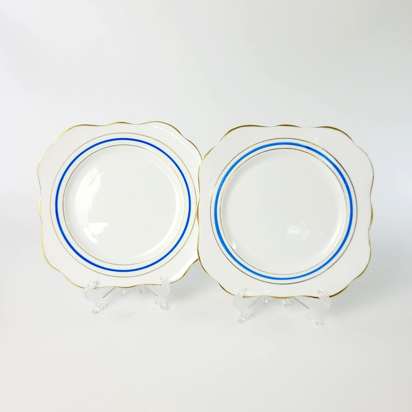 Colclough White, Blue & Gold Square Salad Plate, Set of 2