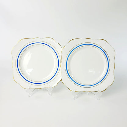 Colclough White, Blue & Gold Square Salad Plate, Set of 2