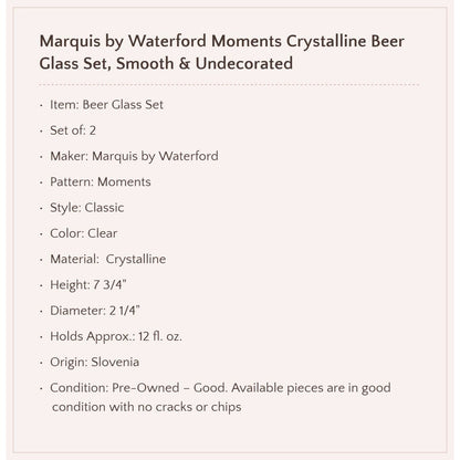 Marquis by Waterford "Moments" Beer Glass Set