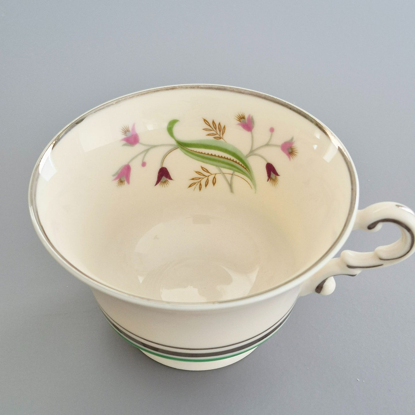 Syracuse "Coralbel" Floral Teacup & Saucer, 2 Sets, c.1949-67 USA