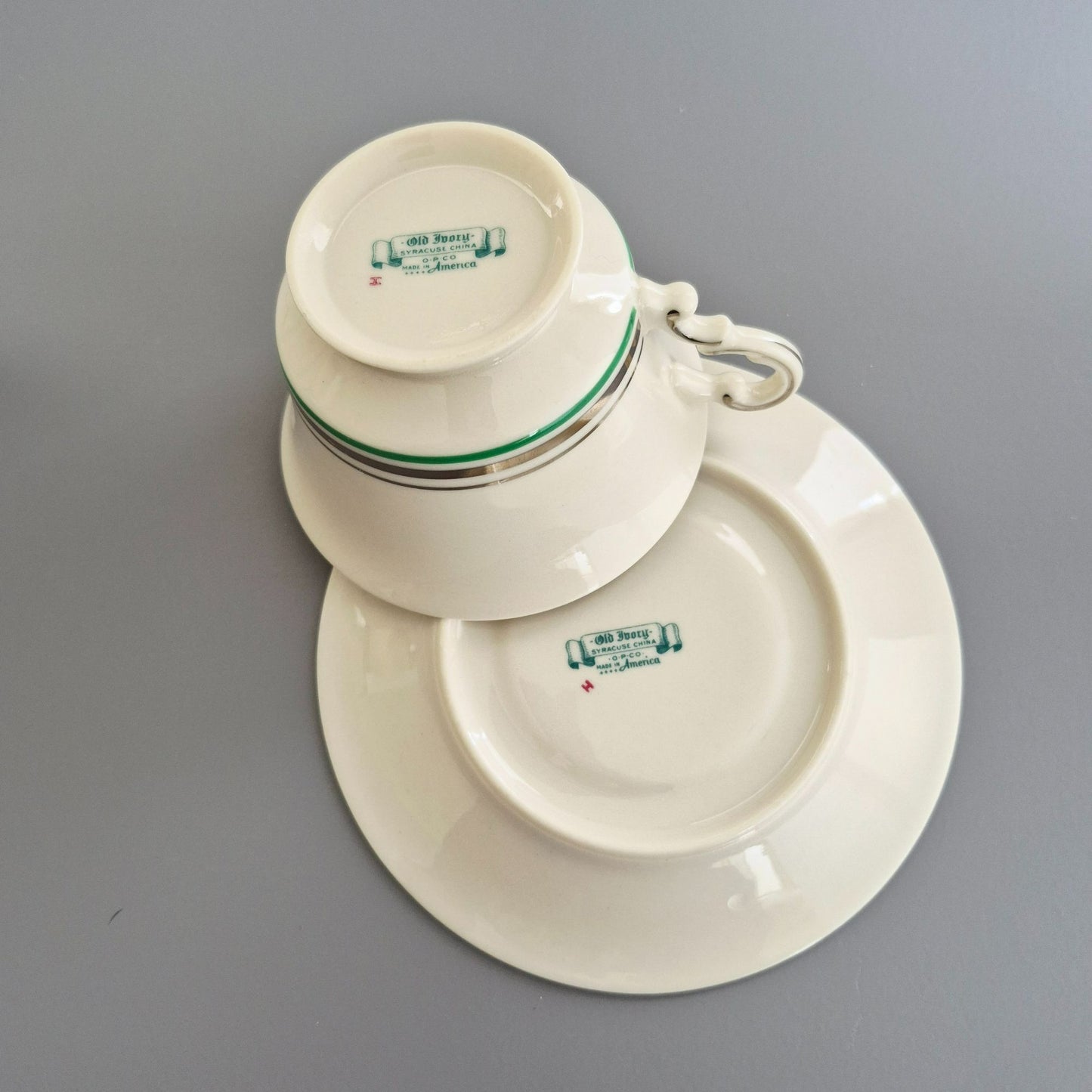 Syracuse "Coralbel" Floral Teacup & Saucer, 2 Sets, c.1949-67 USA