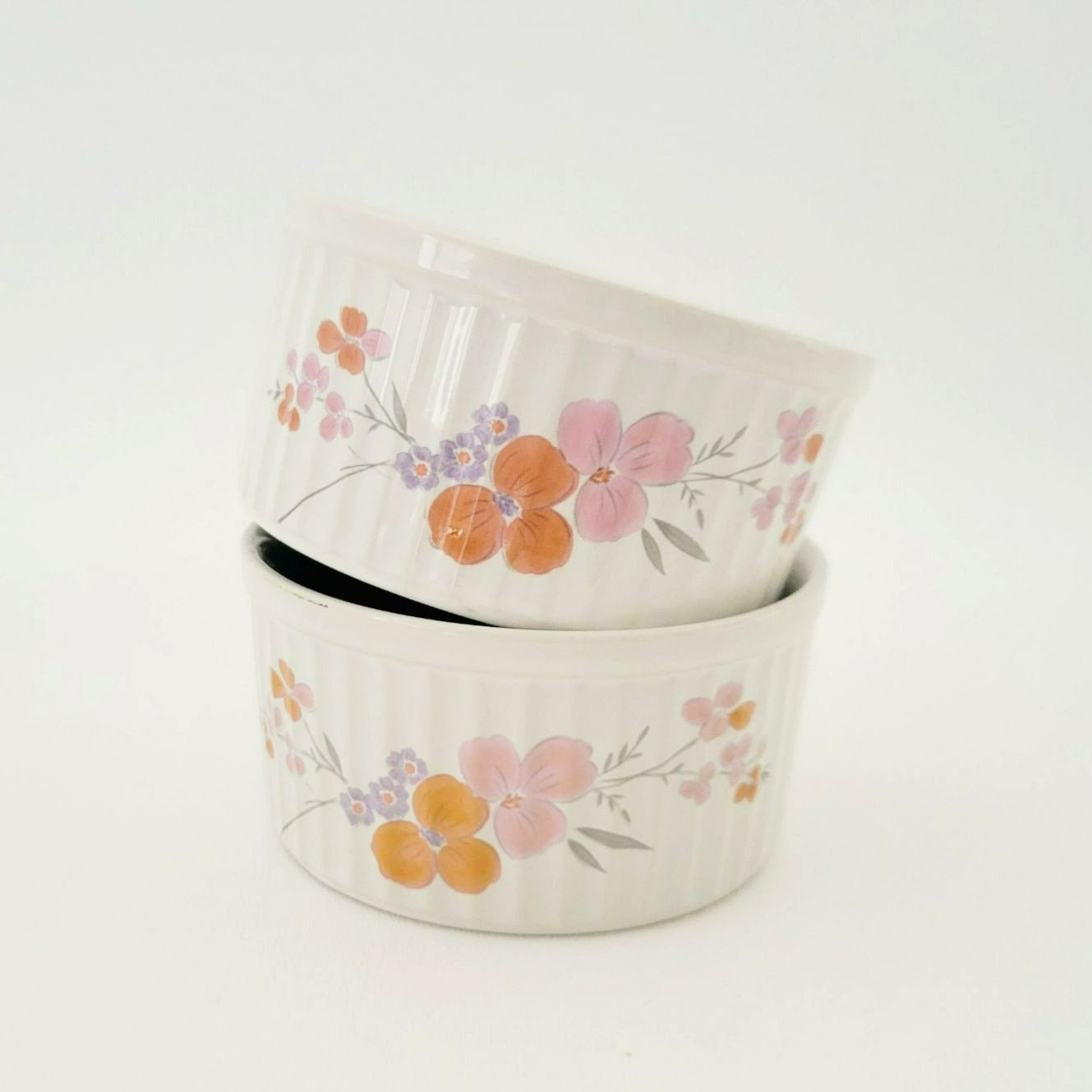 Galleria Collection Pink Floral Ramekin Bowl Set of 2, c.1985 Japan
