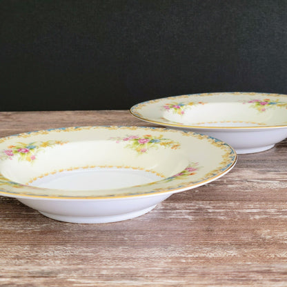 Rose China Cream & Blue Floral Rimmed Soup Bowl Set of 2, c.1945-48 Occupied Japan