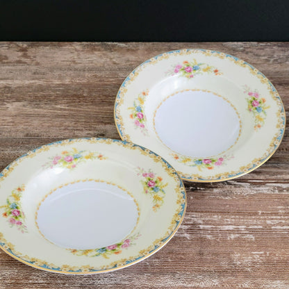 Rose China Cream & Blue Floral Rimmed Soup Bowl Set of 2, c.1945-48 Occupied Japan