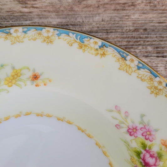 Rose China Cream & Blue Floral Rimmed Soup Bowl Set of 2, c.1945-48 Occupied Japan
