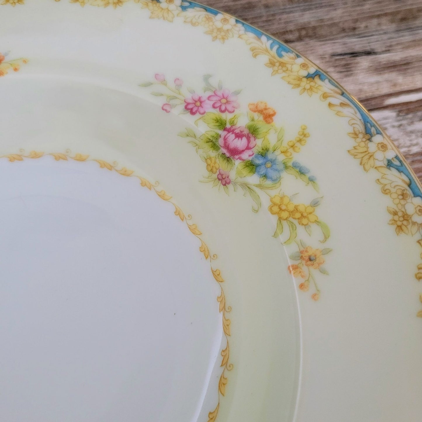 Rose China Cream & Blue Floral Rimmed Soup Bowl Set of 2, c.1945-48 Occupied Japan