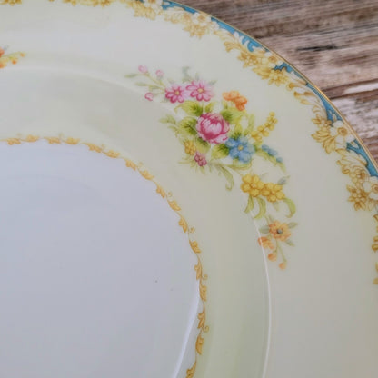 Rose China Cream & Blue Floral Rimmed Soup Bowl Set of 2, c.1945-48 Occupied Japan