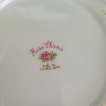 Rose China Cream & Blue Floral Rimmed Soup Bowl Set of 2, c.1945-48 Occupied Japan