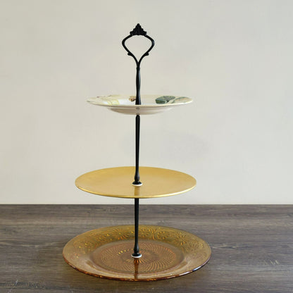 Mismatched 3 Tiered Dessert Stand, Made with Spode & Vintage Indiana Glass Plates