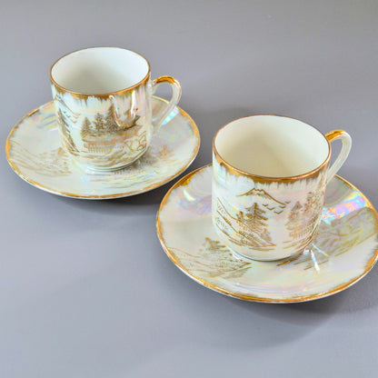 Lithophane Geisha Demitasse Cup and Saucer, 2 Sets, c.1920-40 Japan