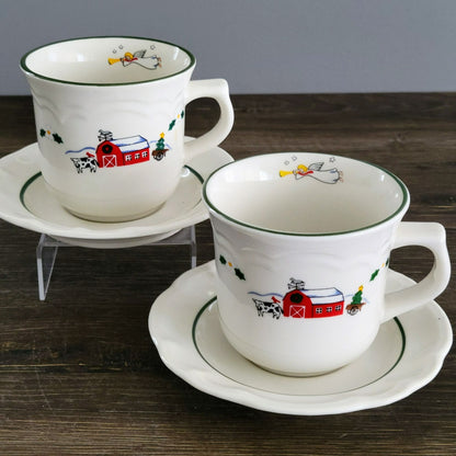 Pfaltzgraff Snow Village Cup & Saucer, 2 Sets, c.1990s
