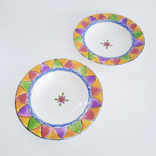 Sango The Sweet Shoppe Peach Cobbler Pie Rim Soup Bowl, Set of 2, c.1999-2002