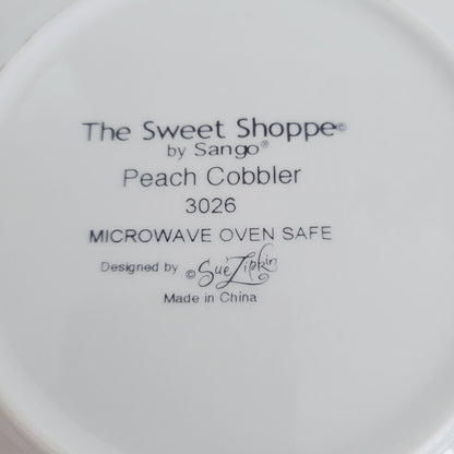Sango The Sweet Shoppe Peach Cobbler Pie Rim Soup Bowl, Set of 2, c.1999-2002