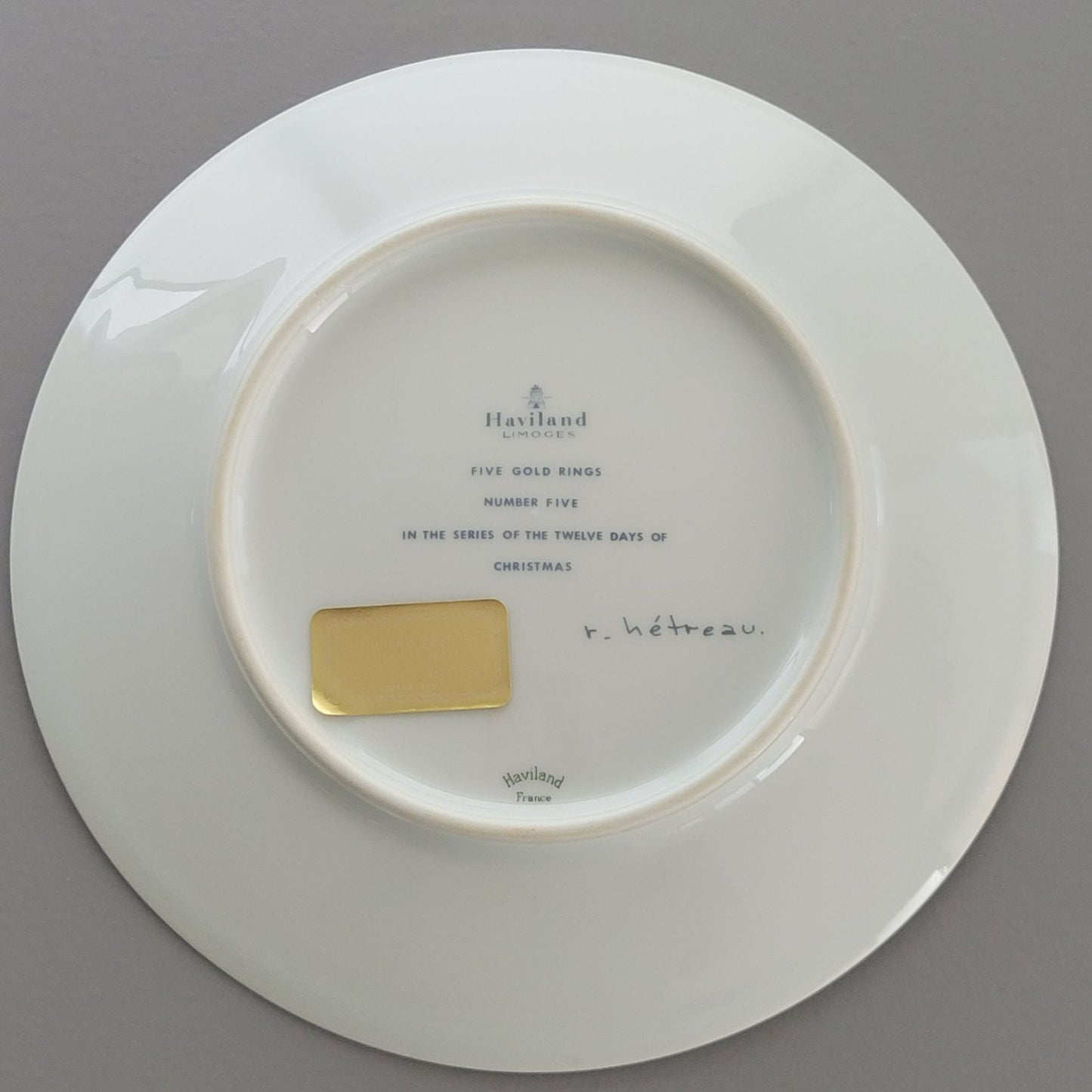 Haviland 12 Days of Christmas Plate, Five Gold Rings 1974, Limoges France
