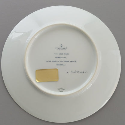 Haviland 12 Days of Christmas Plate, Five Gold Rings 1974, Limoges France