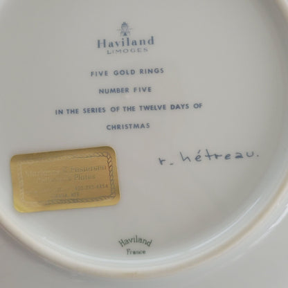 Haviland 12 Days of Christmas Plate, Five Gold Rings 1974, Limoges France