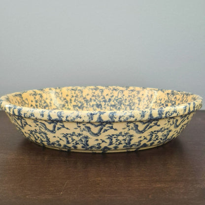 Robinson-Ransbottom "Spongeware Blue"  9" Pie Baking Plate, USA Made