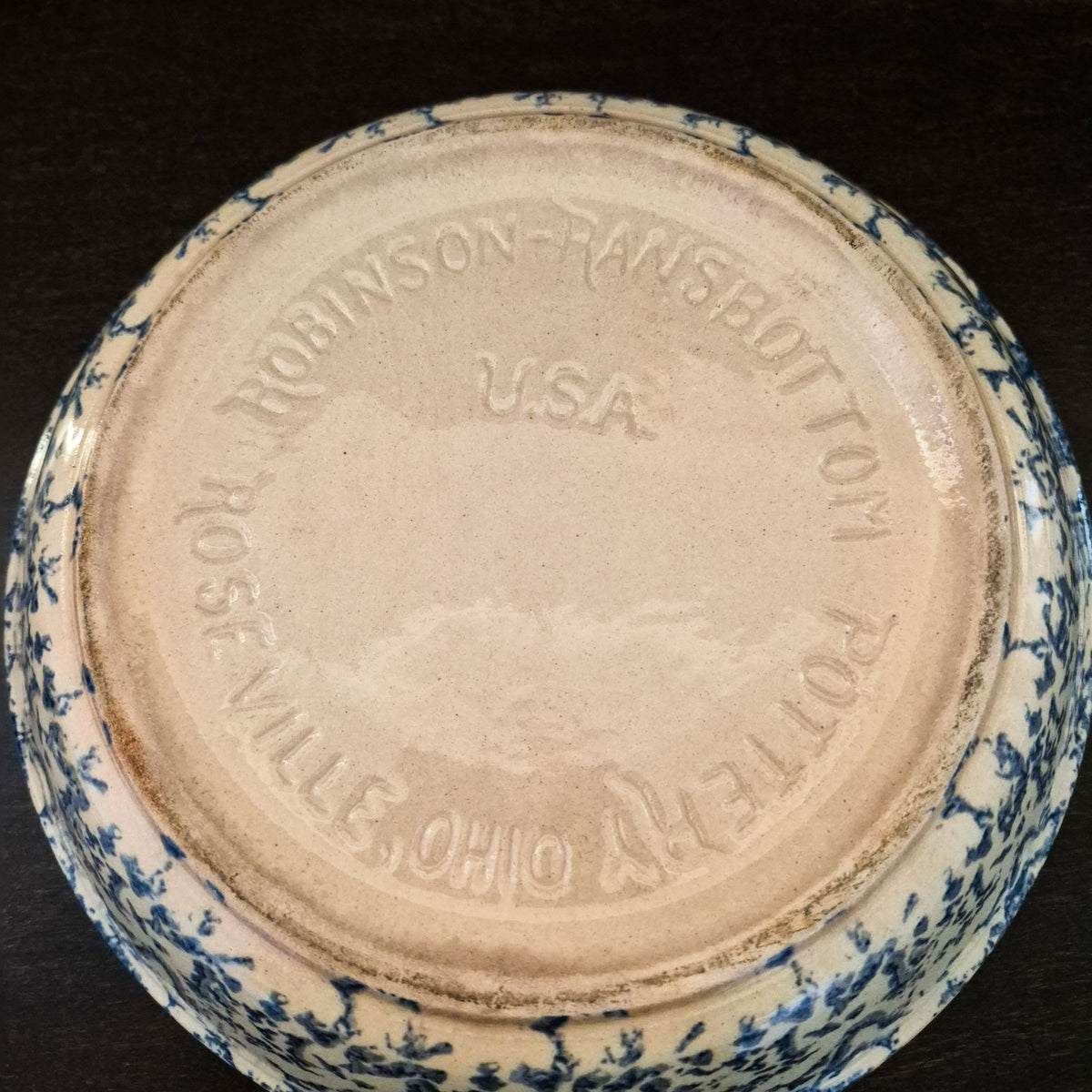 Robinson-Ransbottom "Spongeware Blue"  9" Pie Baking Plate, USA Made