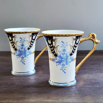 Sorelle Blue White & Gold Floral Mug Set of 2,  Made in Italy