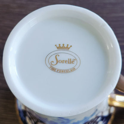 Sorelle Blue White & Gold Floral Mug Set of 2,  Made in Italy