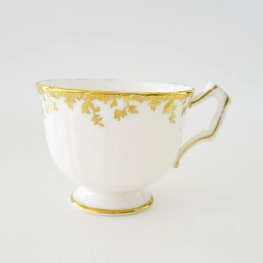 Aynsley Floral Gold Ivy Teacup, Pink & White Floral Design Inside, Gold Ivy Edge, English Bone China