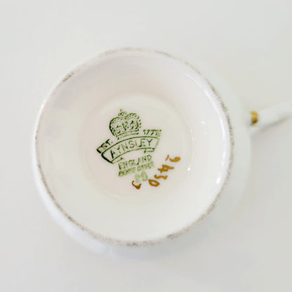 Aynsley Floral Gold Ivy Teacup, Pink & White Floral Design Inside, Gold Ivy Edge, English Bone China