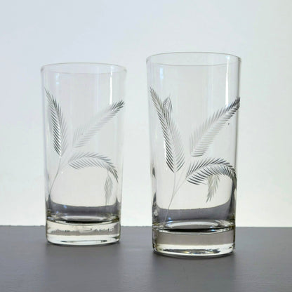 Vintage Etched Wheat Tumbler Glasses, Set of 2