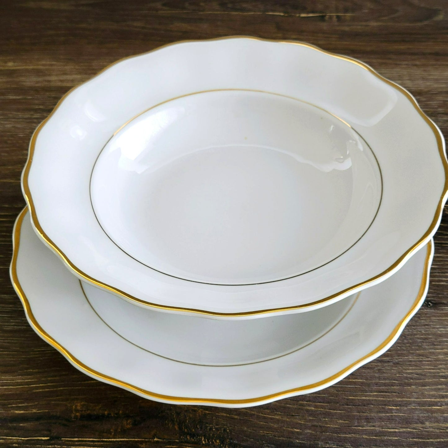 Favolina-Karolina Golden Wedding Rimmed Soup Bowl Set of 2, Made in Poland