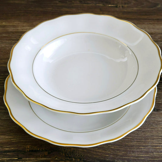 Favolina-Karolina Golden Wedding Rimmed Soup Bowl Set of 2, Made in Poland