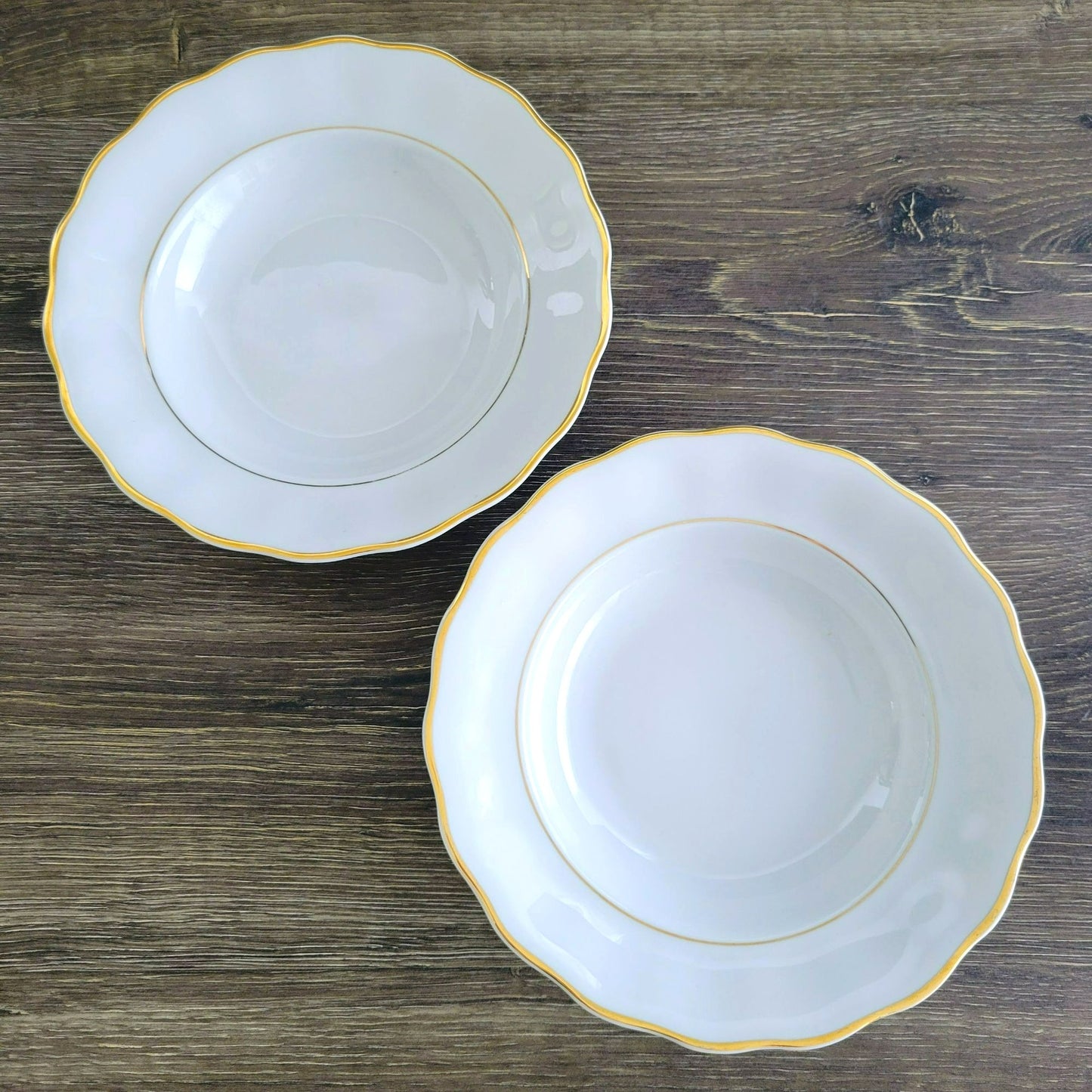 Favolina-Karolina Golden Wedding Rimmed Soup Bowl Set of 2, Made in Poland