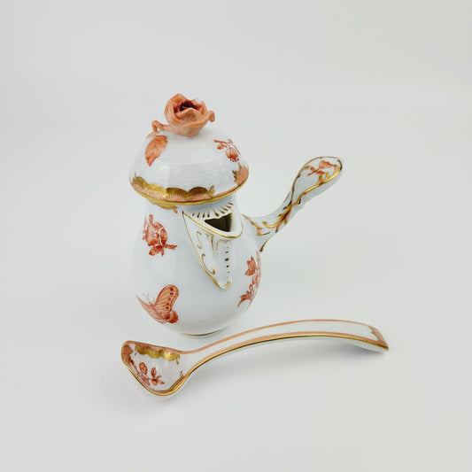 Rare Herend Chinese Bouquet Apponyi Small 6fl. oz. Chocolate Pot & Spoon, Rose Knob, Vienna Austria