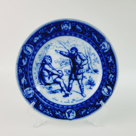 Wedgwood Ivanhoe Flow Blue Dinner Plate, Wamba & Gurth The Swineherd, c.1903 England