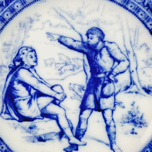 Wedgwood Ivanhoe Flow Blue Dinner Plate, Wamba & Gurth The Swineherd, c.1903 England